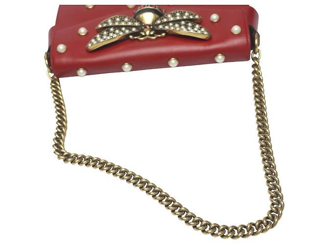 Borsa in pelle Gucci Broadway Pearl Bee Rosso - vista 9