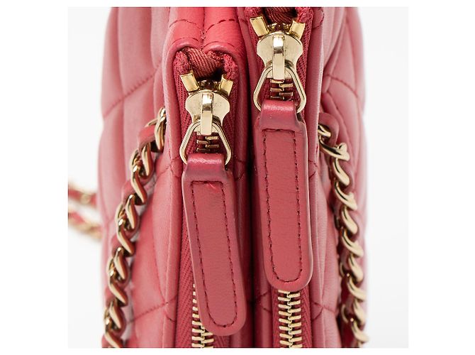 Gabrielle Chanel doppelte Tasche aus gestepptem Lammleder mit Kette Pink - Ansicht 10