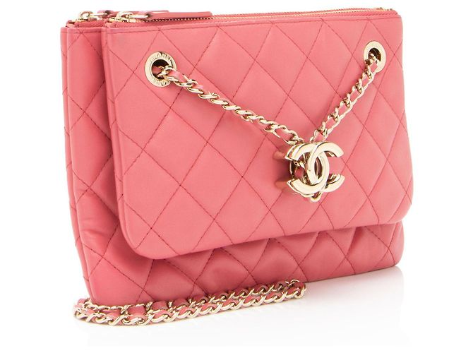 Gabrielle Chanel doppelte Tasche aus gestepptem Lammleder mit Kette Pink - Ansicht 2
