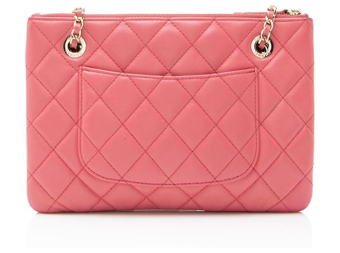 Gabrielle Chanel doppelte Tasche aus gestepptem Lammleder mit Kette Pink - Ansicht 3