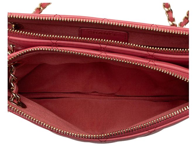 Gabrielle Chanel doppelte Tasche aus gestepptem Lammleder mit Kette Pink - Ansicht 8