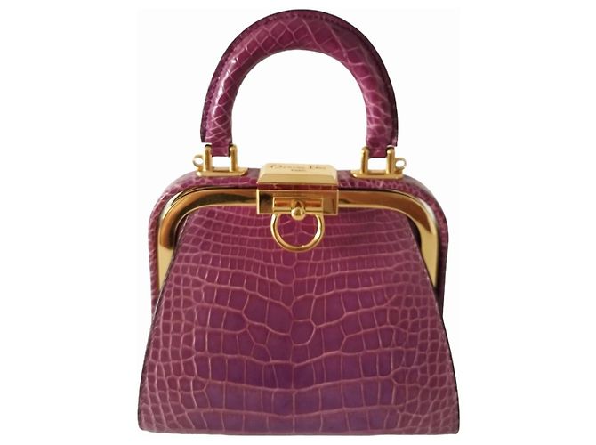 Christian Dior Rara borsa Dior in pelle di coccodrillo viola Porpora - vista 3