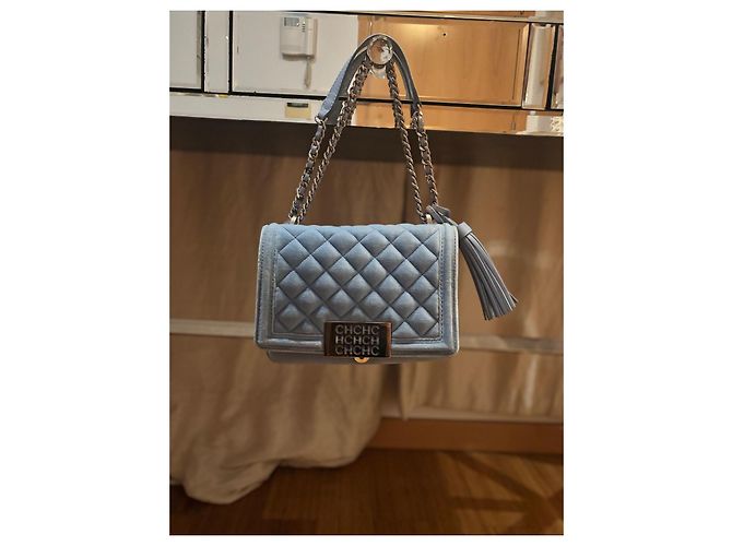 Borsa Carolina Herrera in velluto denim blu trapuntato Blu chiaro - vista 2