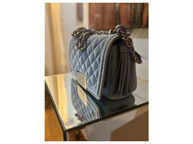 Borsa Carolina Herrera in velluto denim blu trapuntato Blu chiaro - vista 5