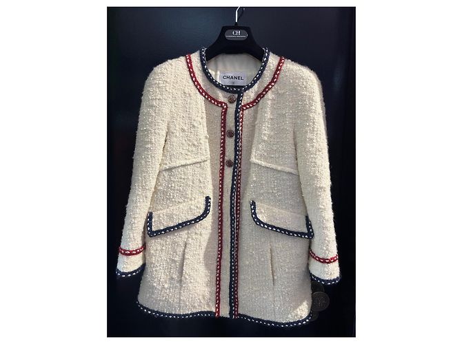 Chanel Abrigo de Tweed Blanco y Seda - vista 2