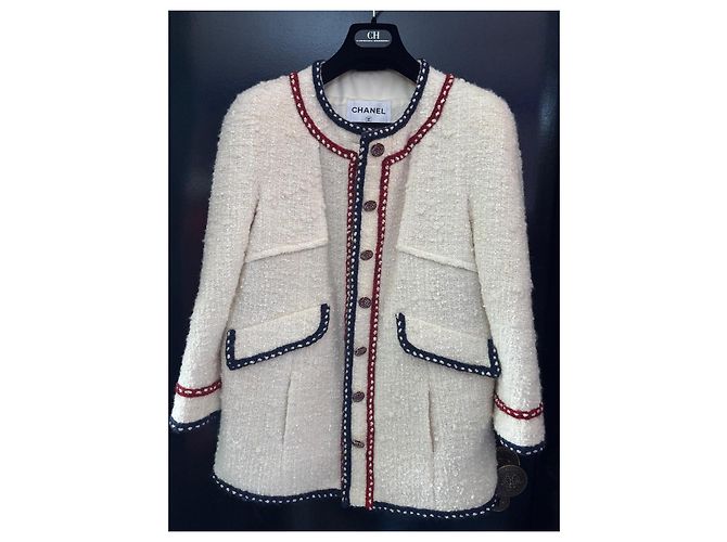 Chanel Abrigo de Tweed Blanco y Seda - vista 4