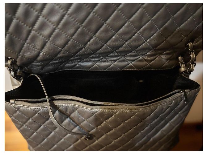 Borsa Chanel Classic XXL Airlines Pelle Caviar Argento - vista 5