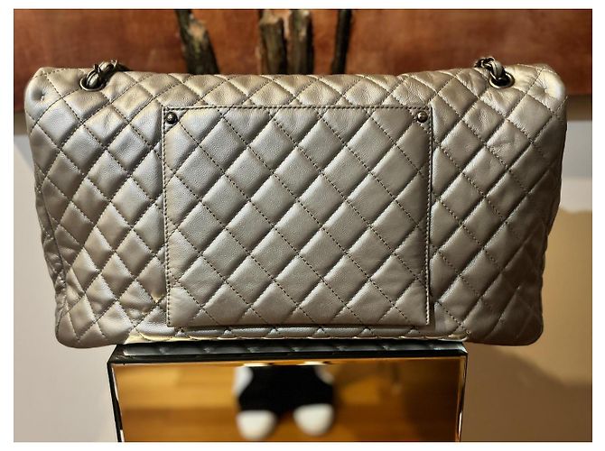 Borsa Chanel Classic XXL Airlines Pelle Caviar Argento - vista 6