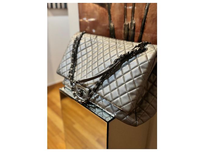 Borsa Chanel Classic XXL Airlines Pelle Caviar Argento - vista 7