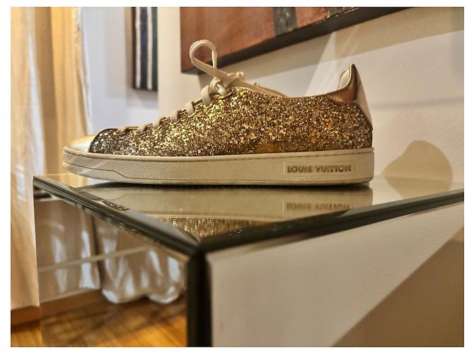 Sneakers Louis Vuitton FrontRow Oro con Paillettes Beige D'oro - vista 2