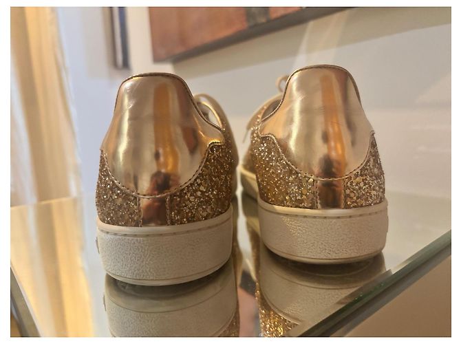 Sneakers Louis Vuitton FrontRow Oro con Paillettes Beige D'oro - vista 4