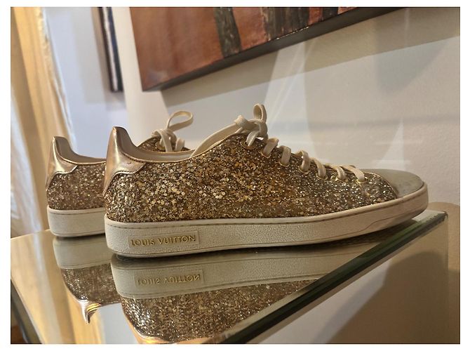 Sneakers Louis Vuitton FrontRow Oro con Paillettes Beige D'oro - vista 5
