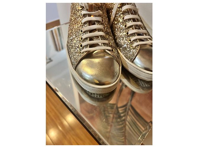 Sneakers Louis Vuitton FrontRow Oro con Paillettes Beige D'oro - vista 8