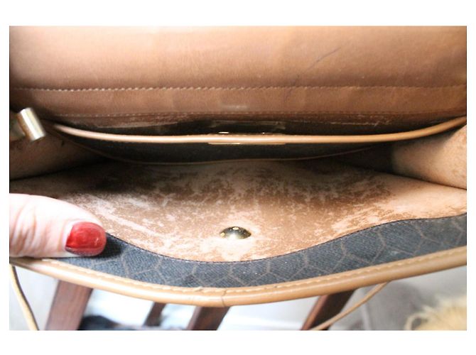 Borsa a spalla Dior in tela marrone e pelle beige - vista 10