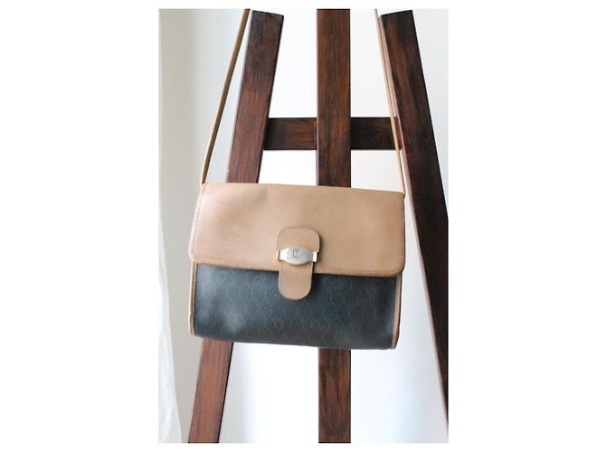 Borsa a spalla Dior in tela marrone e pelle beige - vista 2