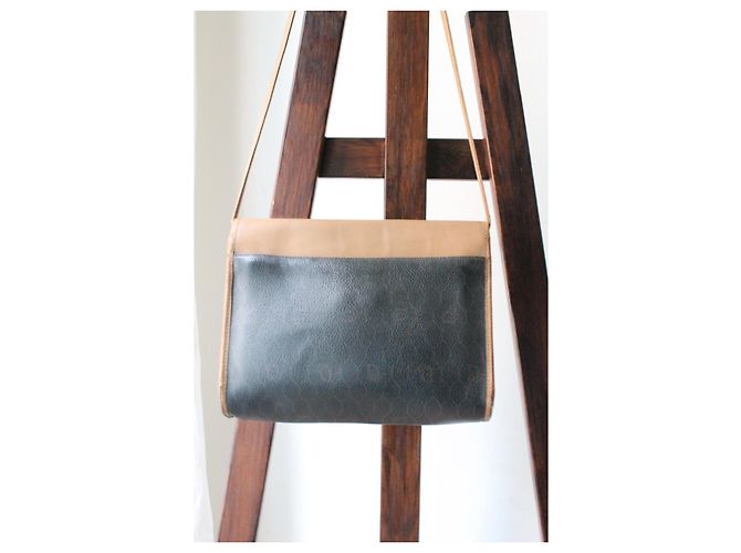 Borsa a spalla Dior in tela marrone e pelle beige - vista 3
