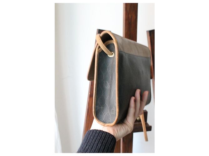 Borsa a spalla Dior in tela marrone e pelle beige - vista 4