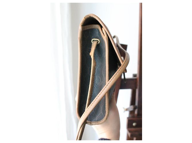 Borsa a spalla Dior in tela marrone e pelle beige - vista 5