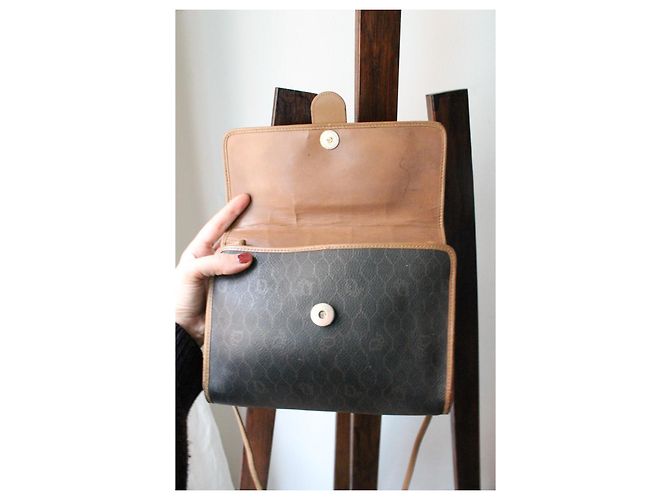 Borsa a spalla Dior in tela marrone e pelle beige - vista 7