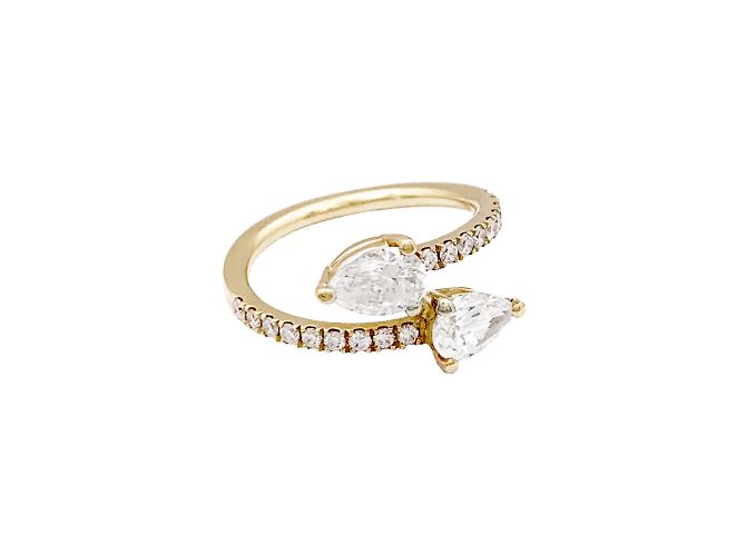 Autre Marque Anello incrociato, oro giallo, diamanti a forma di pera e brillanti. - vista 3