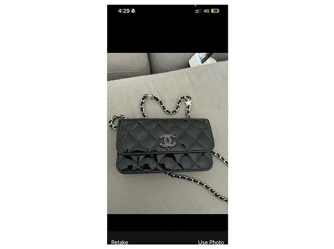 Portafoglio Chanel con catena in vernice nera e argento Nero - vista 6