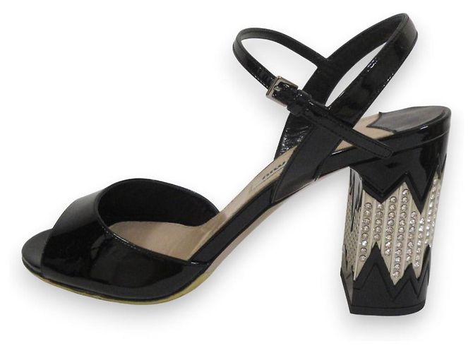 Miu Miu Kristall Chunky Heel Riemchensandalen Schwarz - Ansicht 2