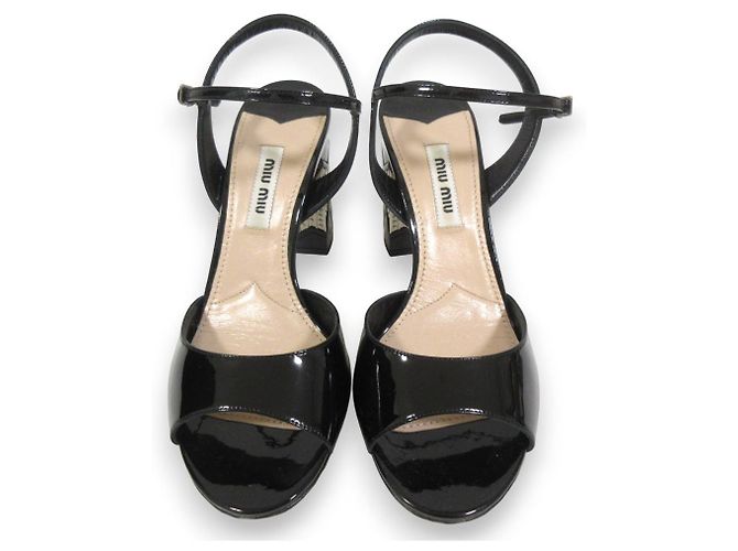 Miu Miu Kristall Chunky Heel Riemchensandalen Schwarz - Ansicht 3