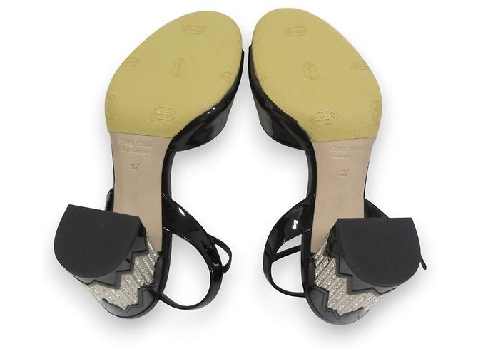 Miu Miu Kristall Chunky Heel Riemchensandalen Schwarz - Ansicht 5