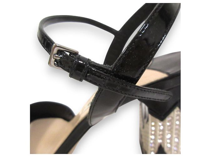 Miu Miu Kristall Chunky Heel Riemchensandalen Schwarz - Ansicht 7