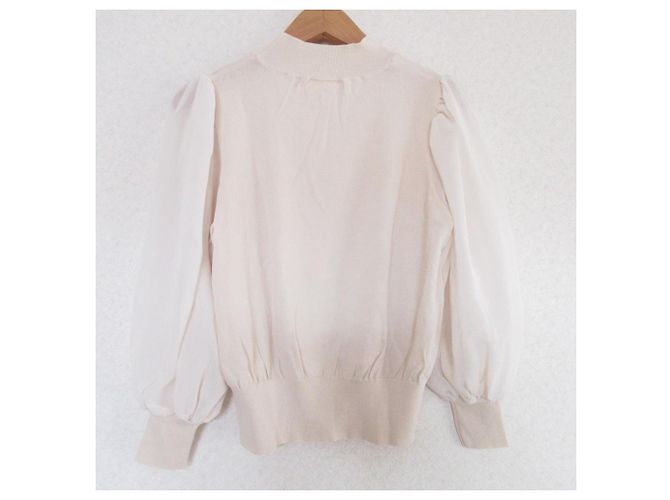 Autre Marque Und Couture Ärmel Tüll Chiffon Hoher Kragen Pullover Bluse Beige - Ansicht 2