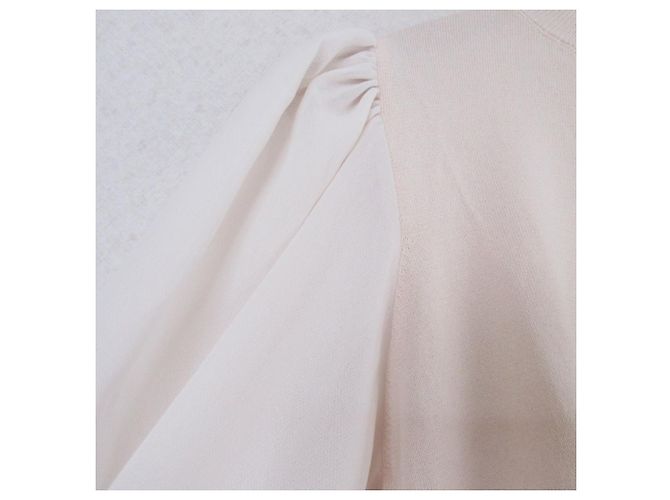 Autre Marque Und Couture Ärmel Tüll Chiffon Hoher Kragen Pullover Bluse Beige - Ansicht 3
