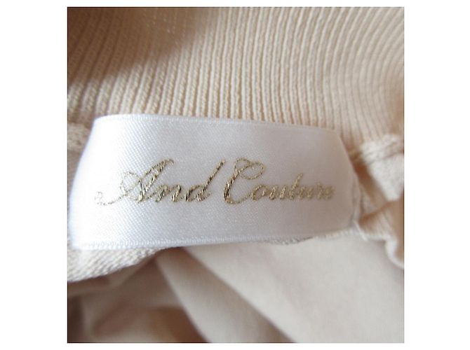 Autre Marque Und Couture Ärmel Tüll Chiffon Hoher Kragen Pullover Bluse Beige - Ansicht 6