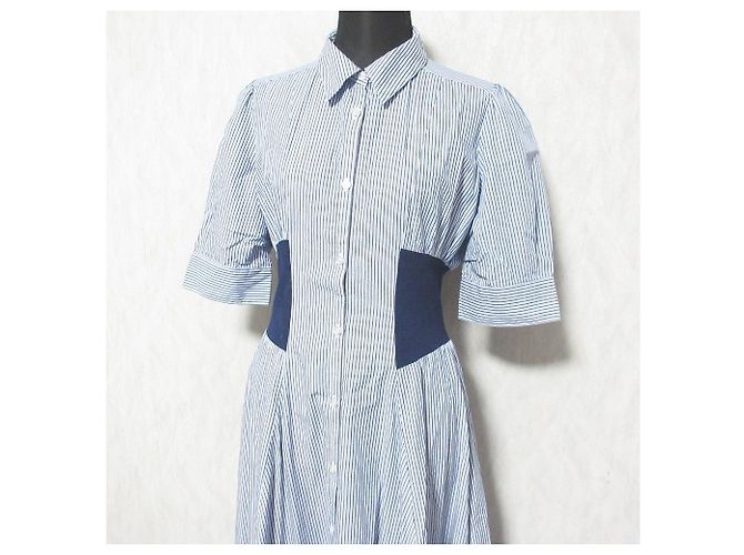 Autre Marque Couture Streifen Kleid Blau - Ansicht 4