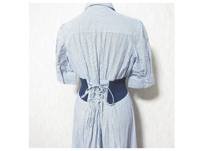 Autre Marque Couture Streifen Kleid Blau - Ansicht 6