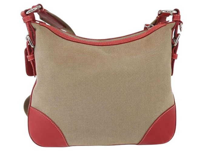 Borsa a tracolla in tela con logo Prada, media Beige - vista 2