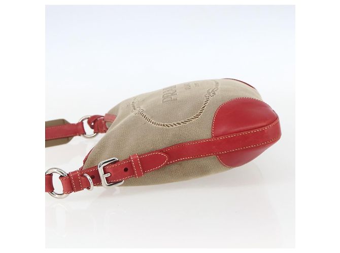 Borsa a tracolla in tela con logo Prada, media Beige - vista 3