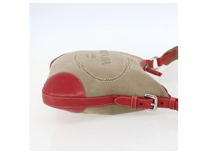 Borsa a tracolla in tela con logo Prada, media Beige - vista 4