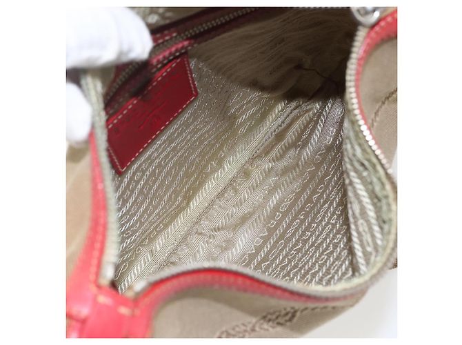 Borsa a tracolla in tela con logo Prada, media Beige - vista 5