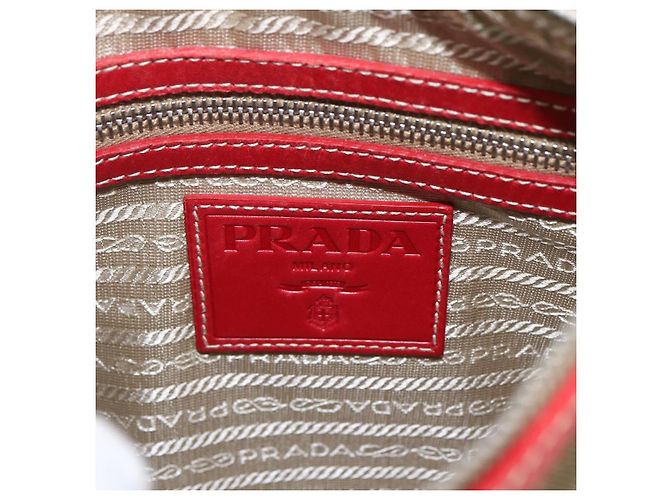 Borsa a tracolla in tela con logo Prada, media Beige - vista 6