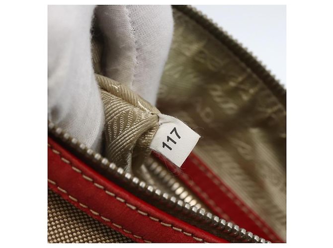 Borsa a tracolla in tela con logo Prada, media Beige - vista 7