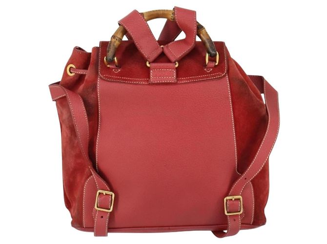 Gucci Vintage Bamboo Backpack Suede Medium Red - view 2