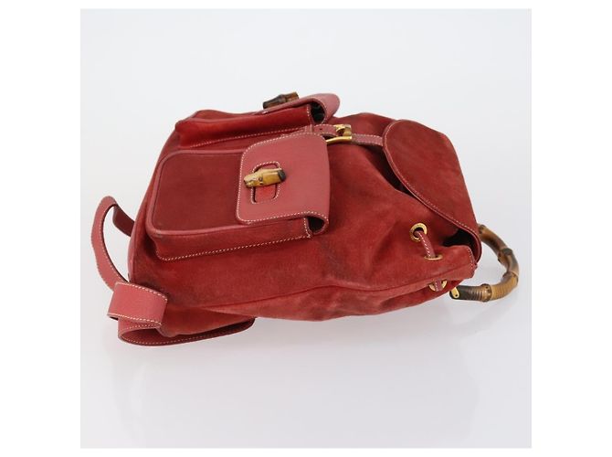 Gucci Vintage Bamboo Backpack Suede Medium Red - view 3