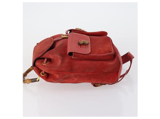 Gucci Vintage Bamboo Backpack Suede Medium Red - view 4