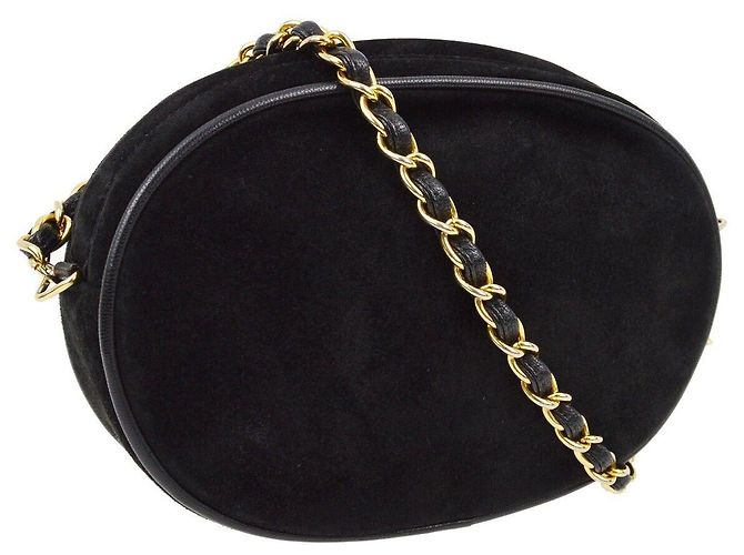 Mini catena rotonda in suede nero CC di Chanel - vista 2