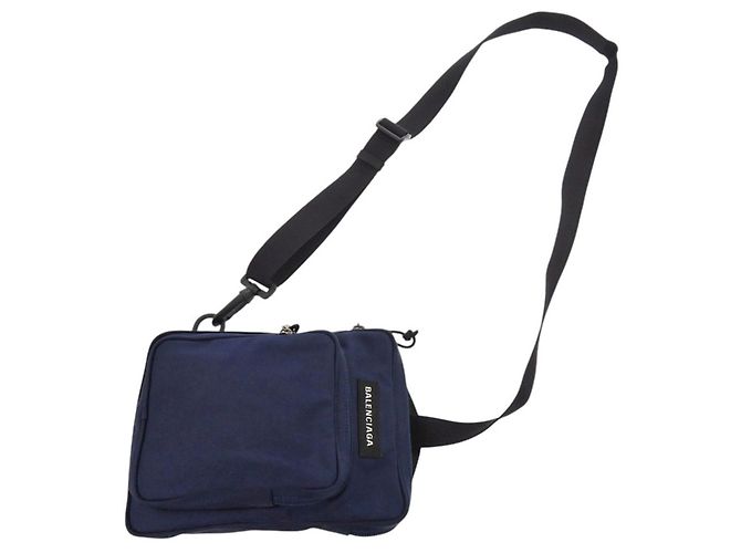 Borsa a spalla in nylon Balenciaga Nero Blu navy - vista 5