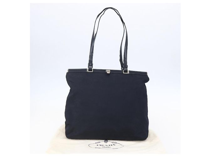 Borsa Tote PRADA in nylon blu navy argento autentica bs30571 - vista 12
