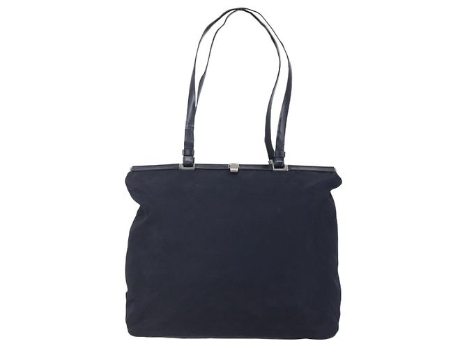 Borsa Tote PRADA in nylon blu navy argento autentica bs30571 - vista 13