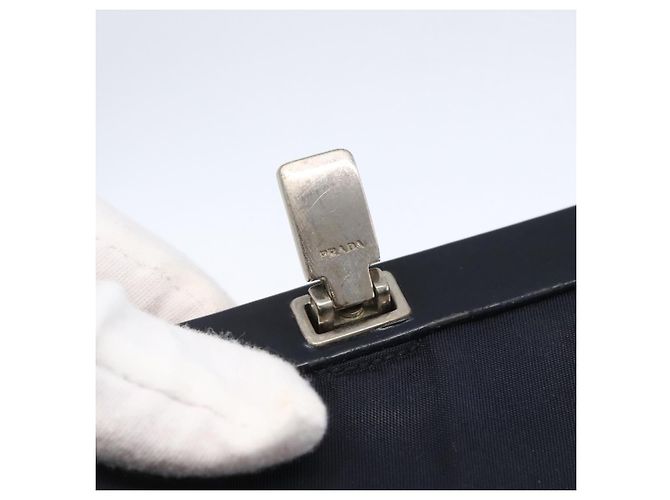 Borsa Tote PRADA in nylon blu navy argento autentica bs30571 - vista 19
