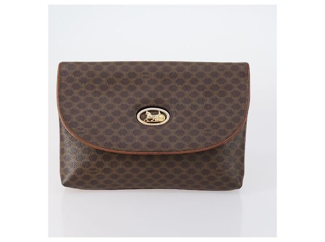Céline Borsa a Spalla in Tela Macadam CELINE PVC 5 Set Marrone Auth ki6106 - vista 8