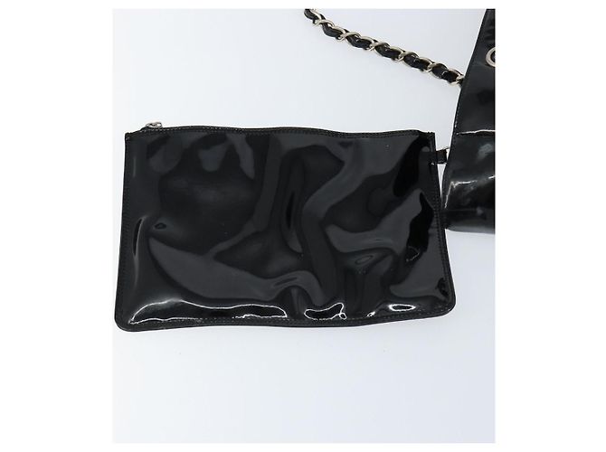 CHANEL Triple Coco Kette Tote Tasche aus Lackleder Schwarz Silber CC Auth 146826 - Ansicht 18